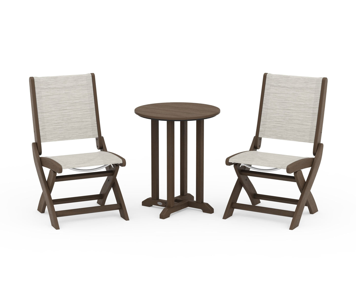 Coastal Folding Side Chair 3-Piece Round Bistro Dining Set