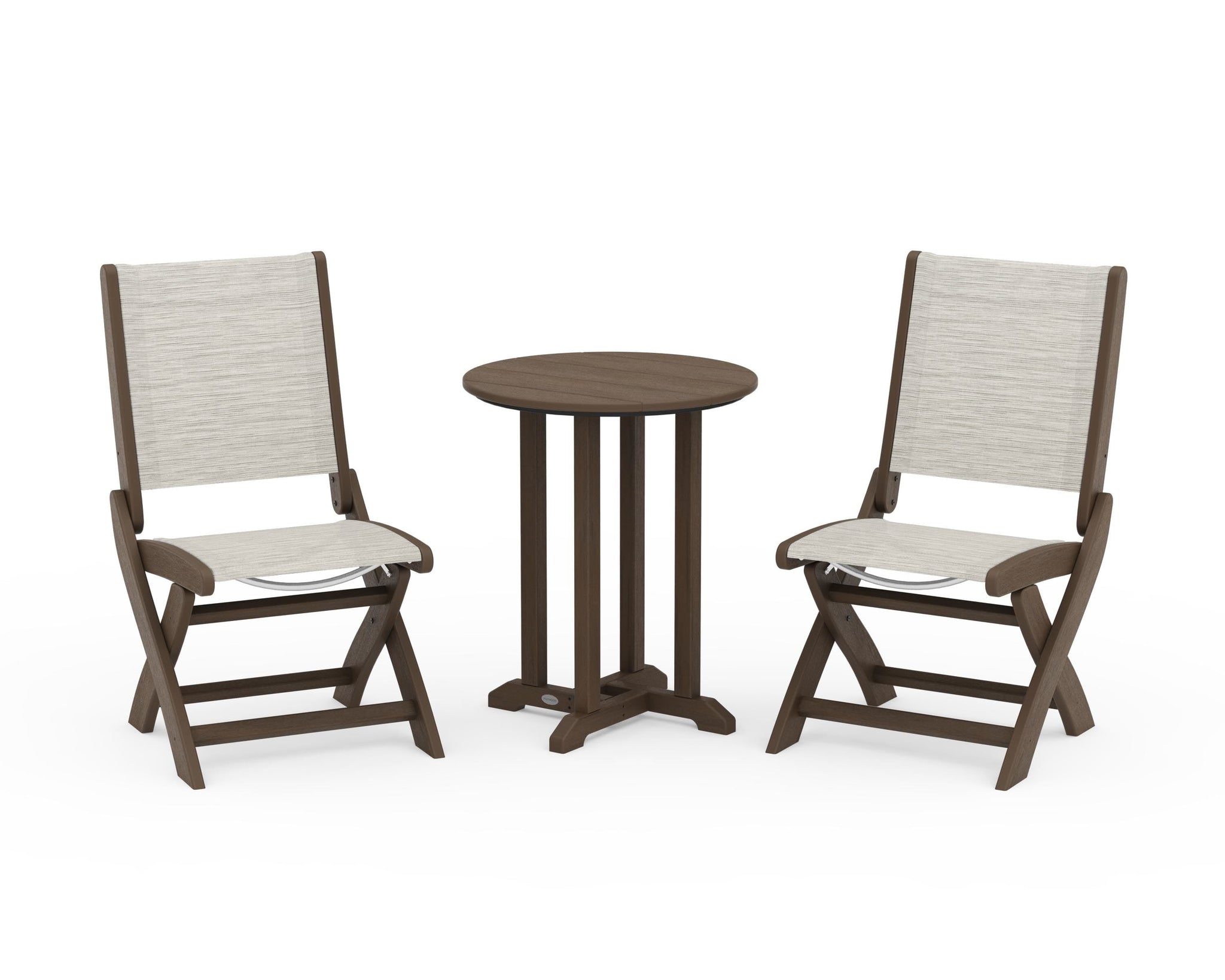 Coastal Folding Side Chair 3-Piece Round Bistro Dining Set
