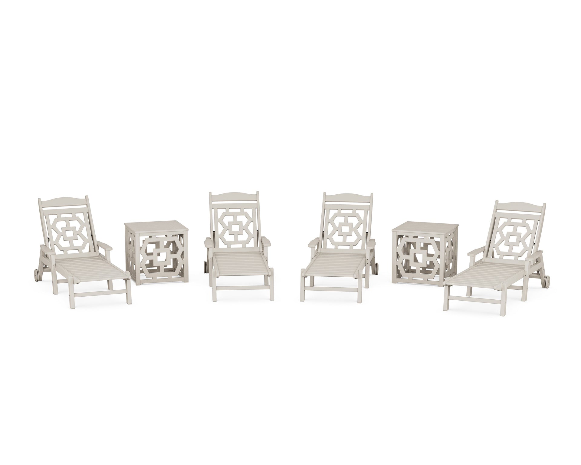 Chinoiserie 6-Piece Chaise Set with Umbrella Stand Accent Table