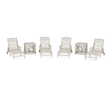 Chinoiserie 6-Piece Chaise Set with Umbrella Stand Accent Table