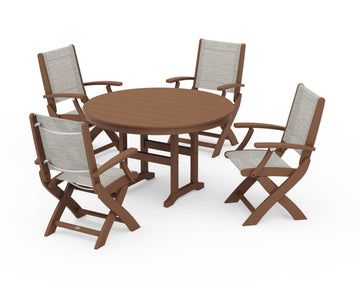 Coastal Folding Chair 5-Piece Round Dining Set
