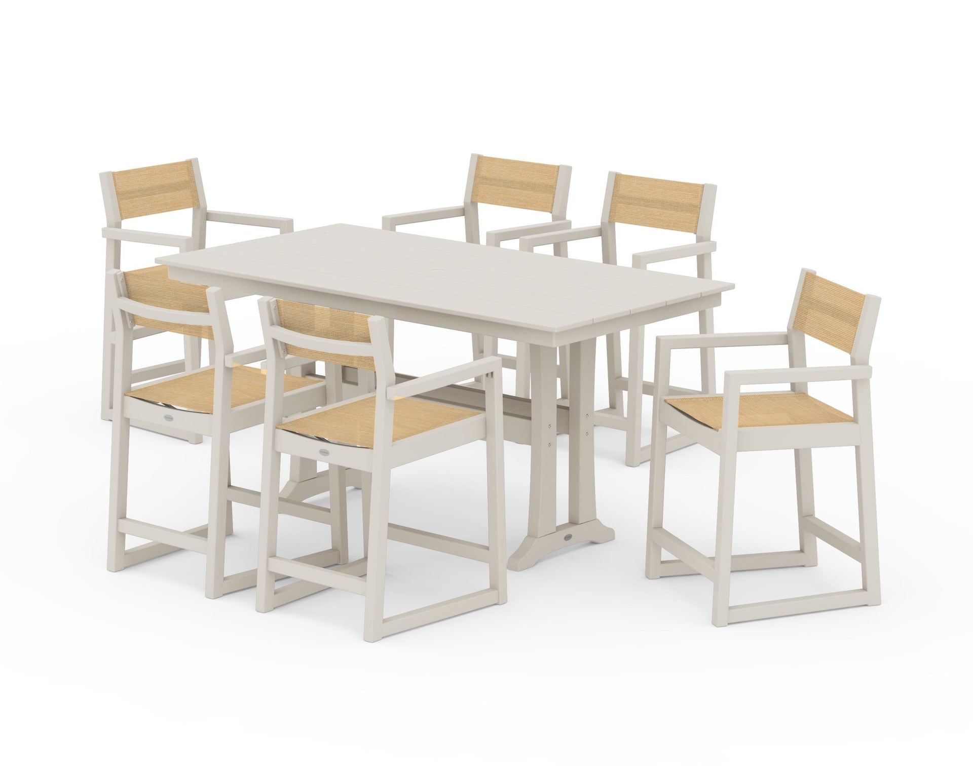 EDGE Sling Arm Chair 7-Piece Farmhouse Counter Set with Trestle Legs