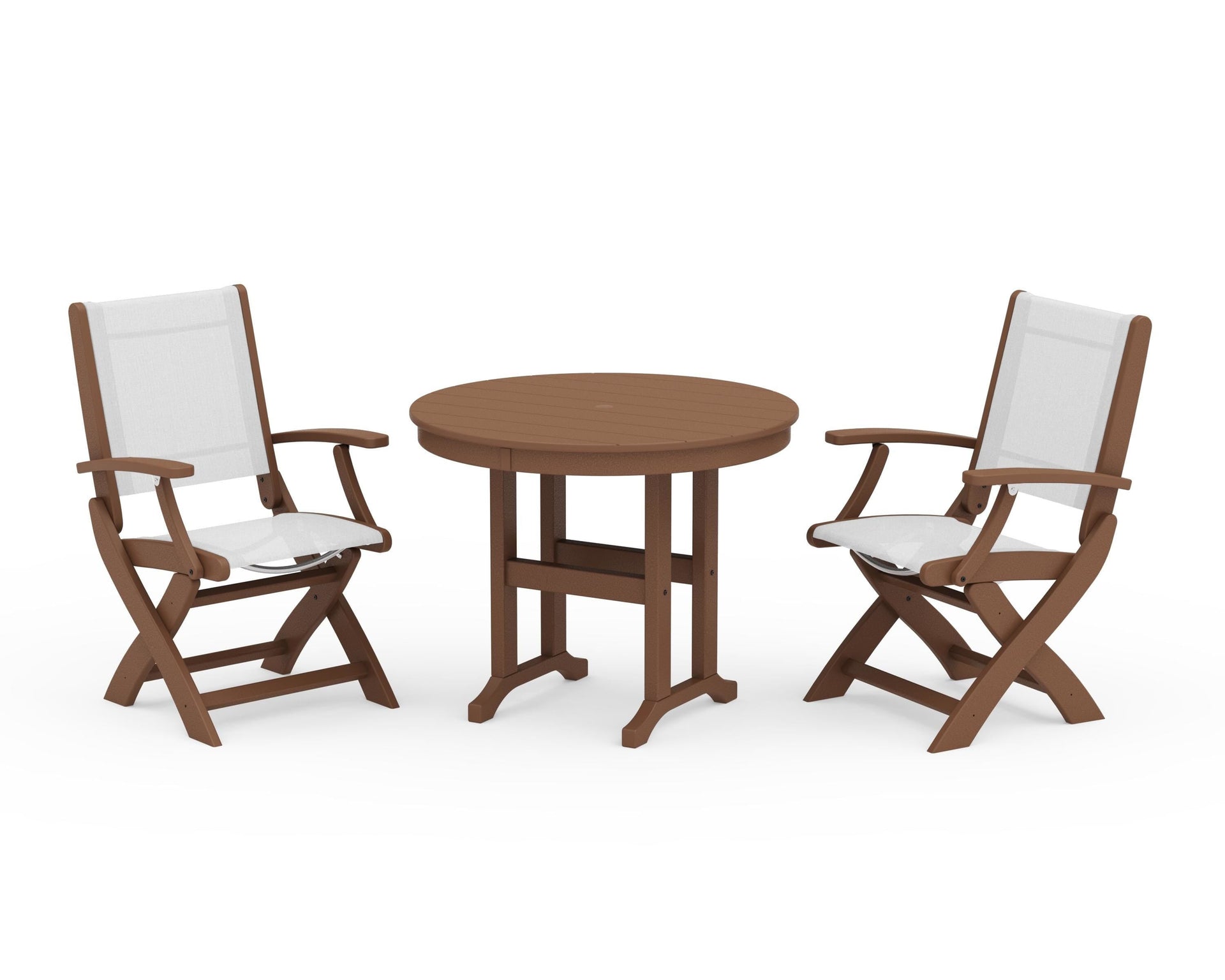 Coastal Folding Chair 3-Piece Round Dining Set