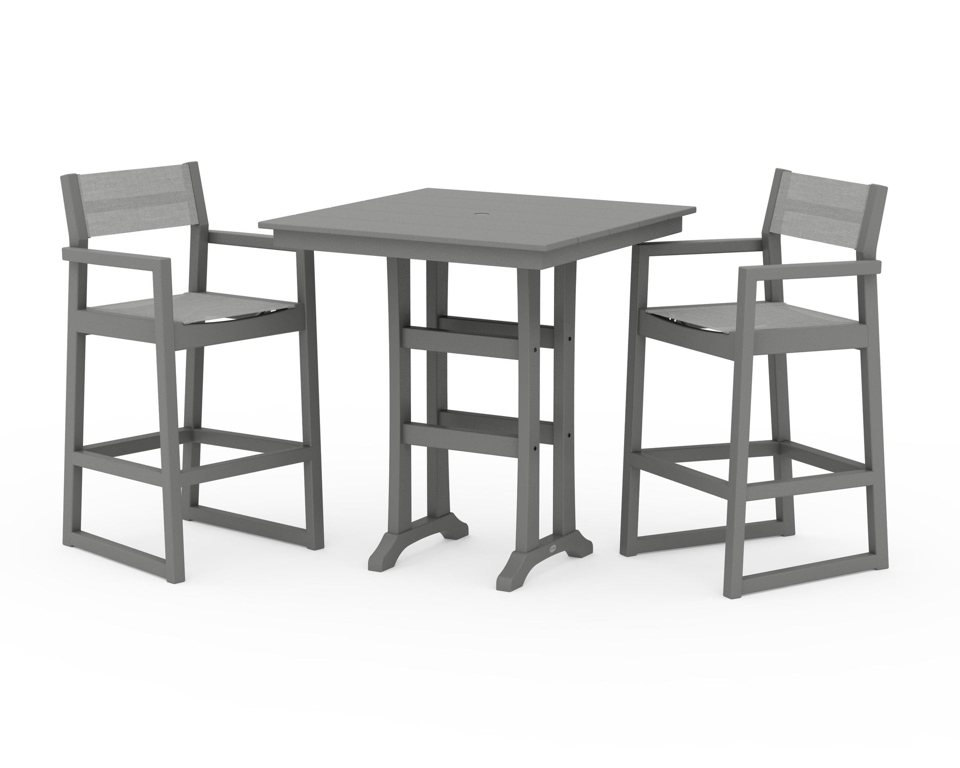 EDGE Sling Arm Chair 3-Piece Farmhouse Bar Set with Trestle Legs