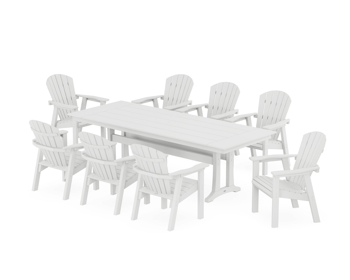 Seashell 9-Piece Farmhouse Dining Set with Trestle Legs