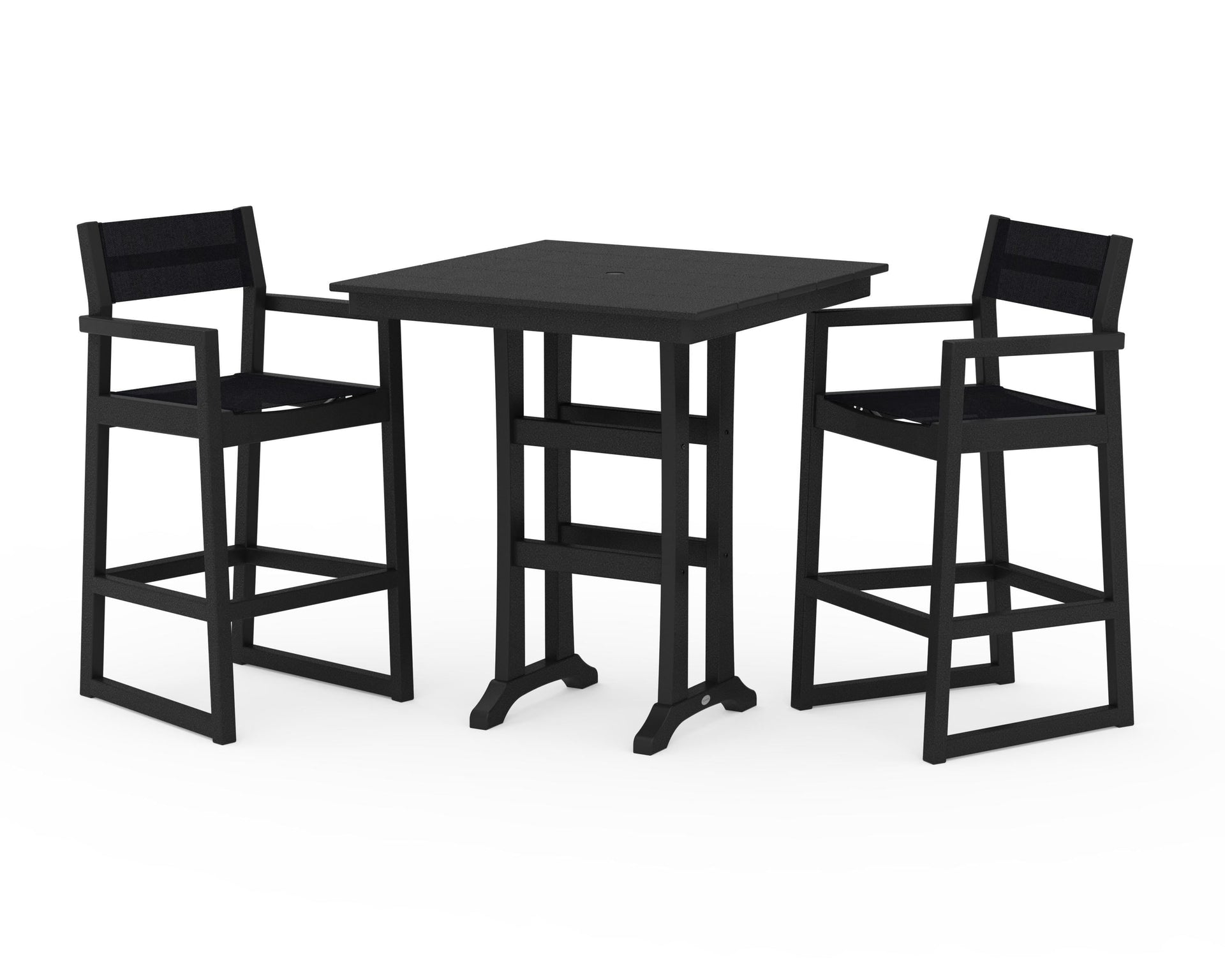 EDGE Sling Arm Chair 3-Piece Farmhouse Bar Set with Trestle Legs