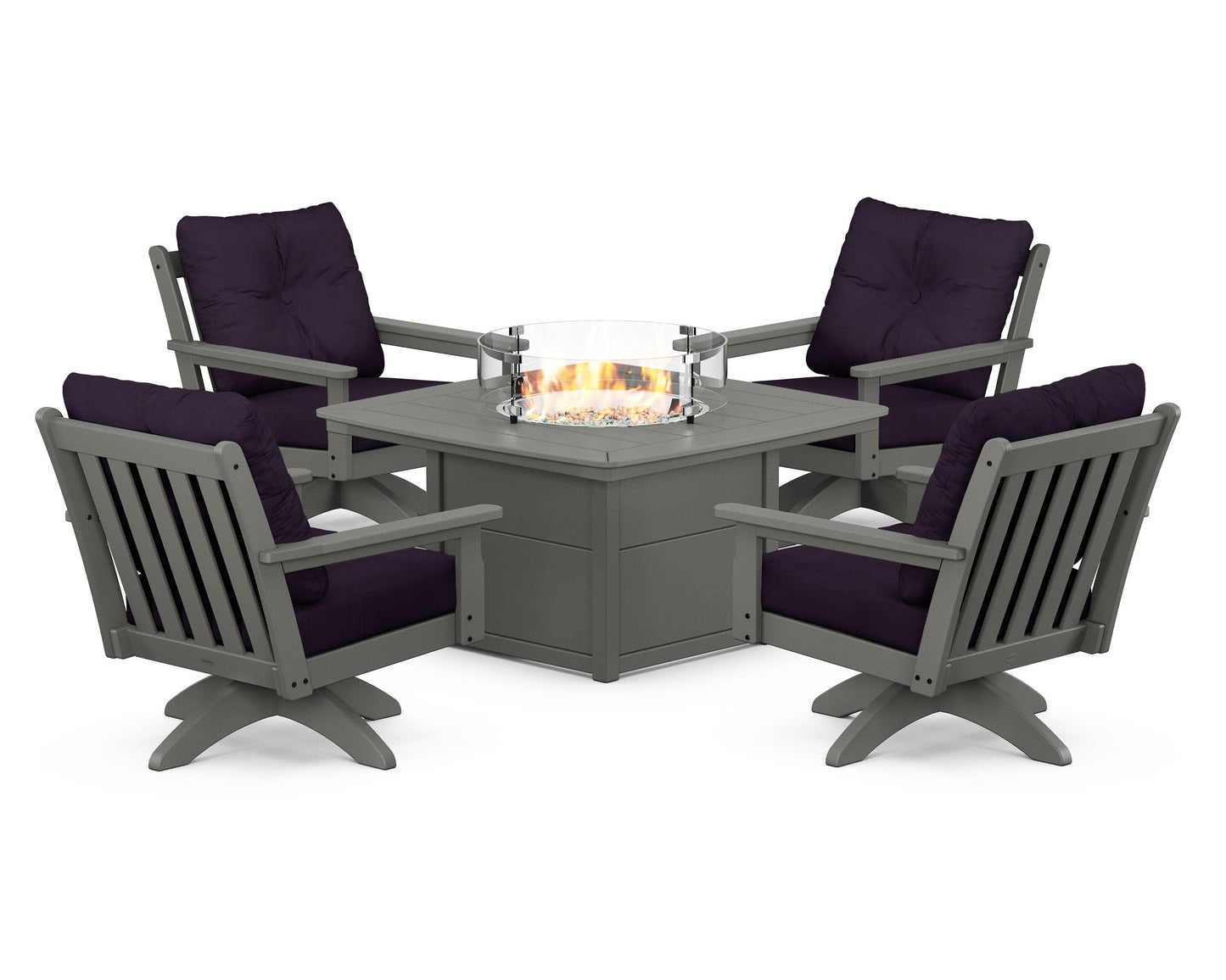 Vineyard 5-Piece Deep Seating Swivel Conversation Set with Fire Pit Table