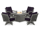 Vineyard 5-Piece Deep Seating Swivel Conversation Set with Fire Pit Table