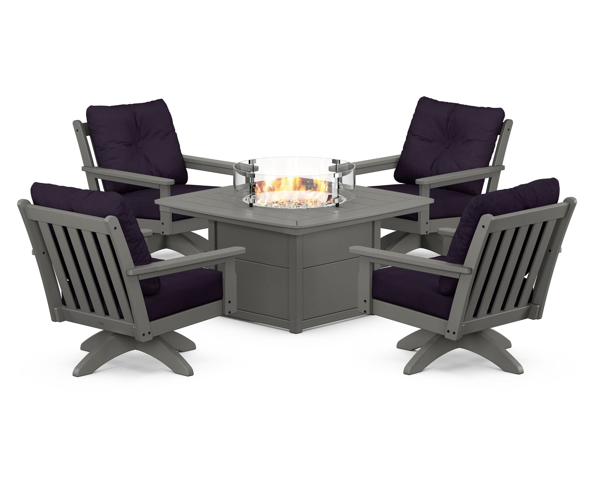 Vineyard 5-Piece Deep Seating Swivel Conversation Set with Fire Pit Table