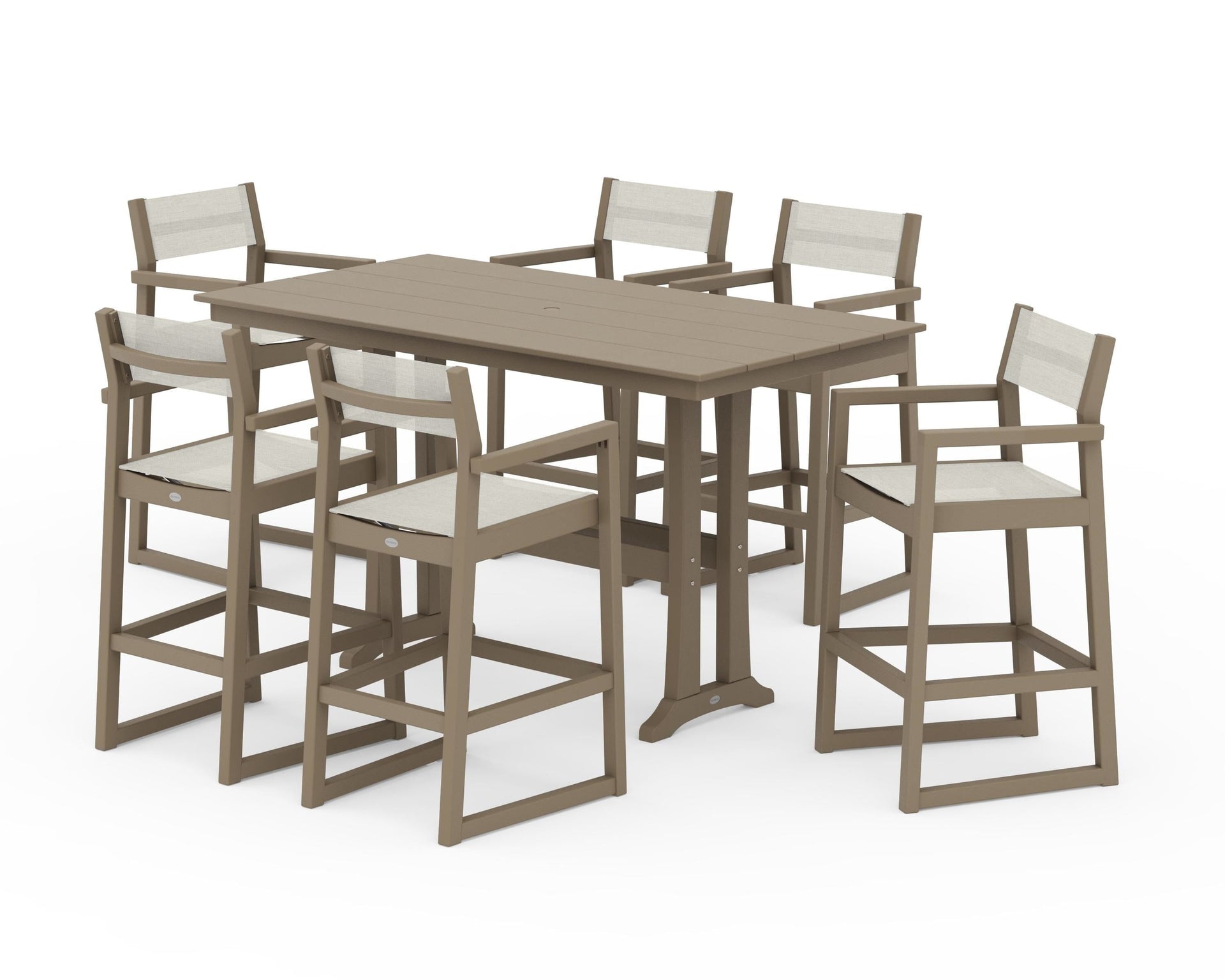 EDGE Sling Arm Chair 7-Piece Farmhouse Bar Set with Trestle Legs