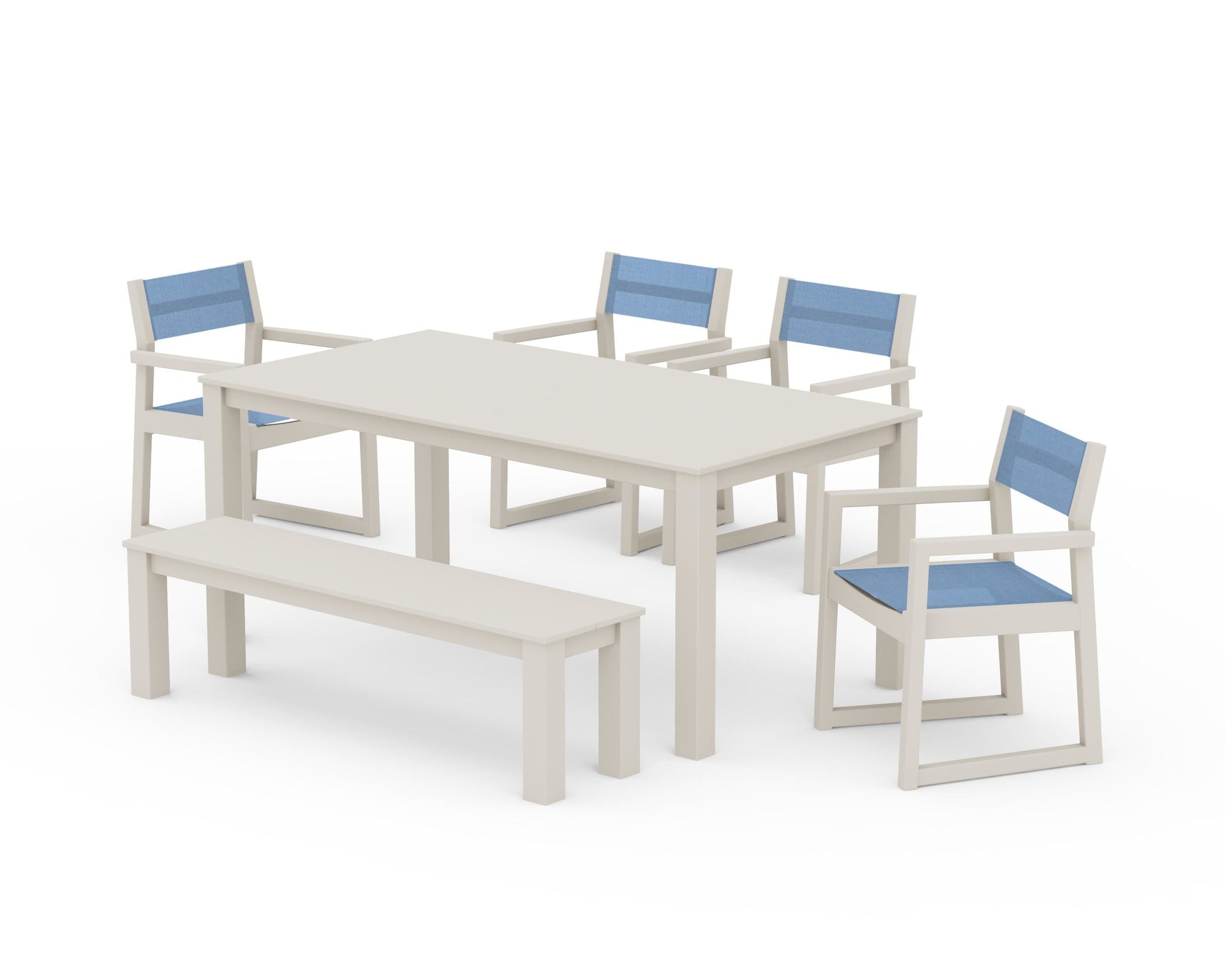 EDGE Sling Arm Chair 6-Piece Parsons Dining Set with Bench
