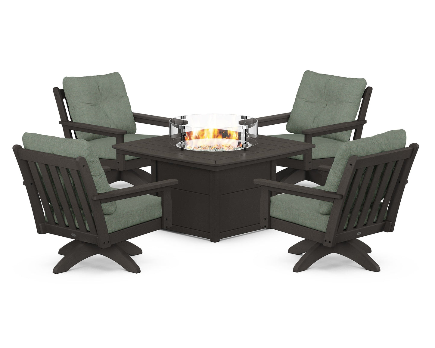 Vineyard 5-Piece Deep Seating Swivel Conversation Set with Fire Pit Table