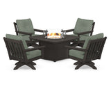 Vineyard 5-Piece Deep Seating Swivel Conversation Set with Fire Pit Table