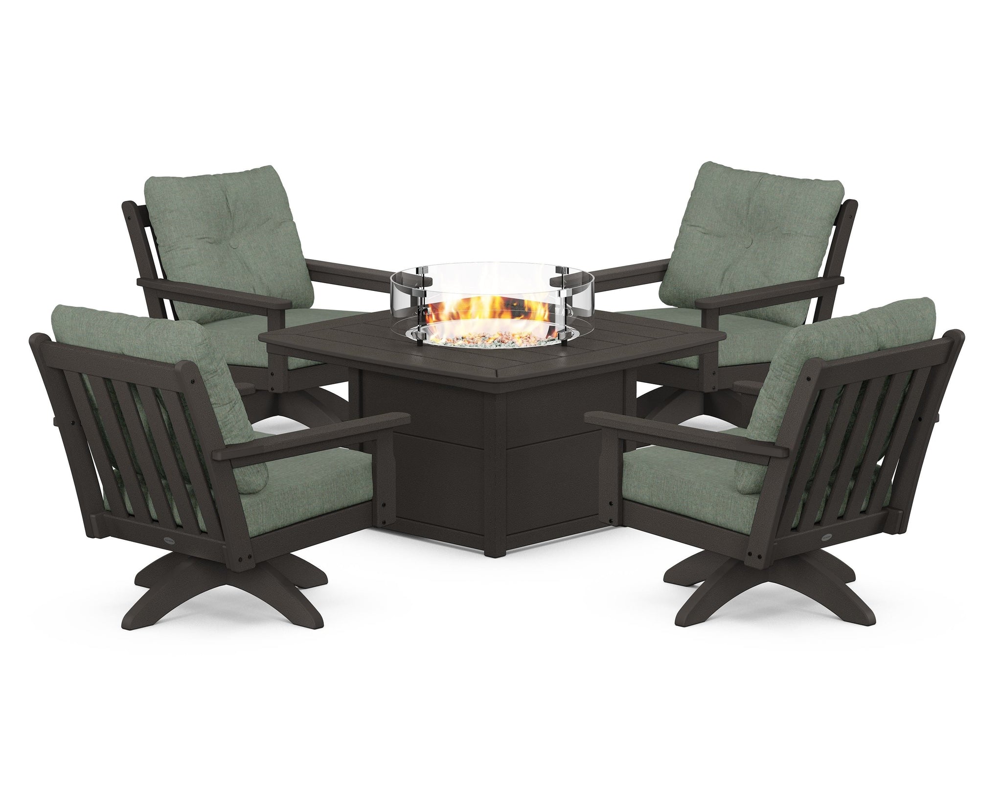 Vineyard 5-Piece Deep Seating Swivel Conversation Set with Fire Pit Table