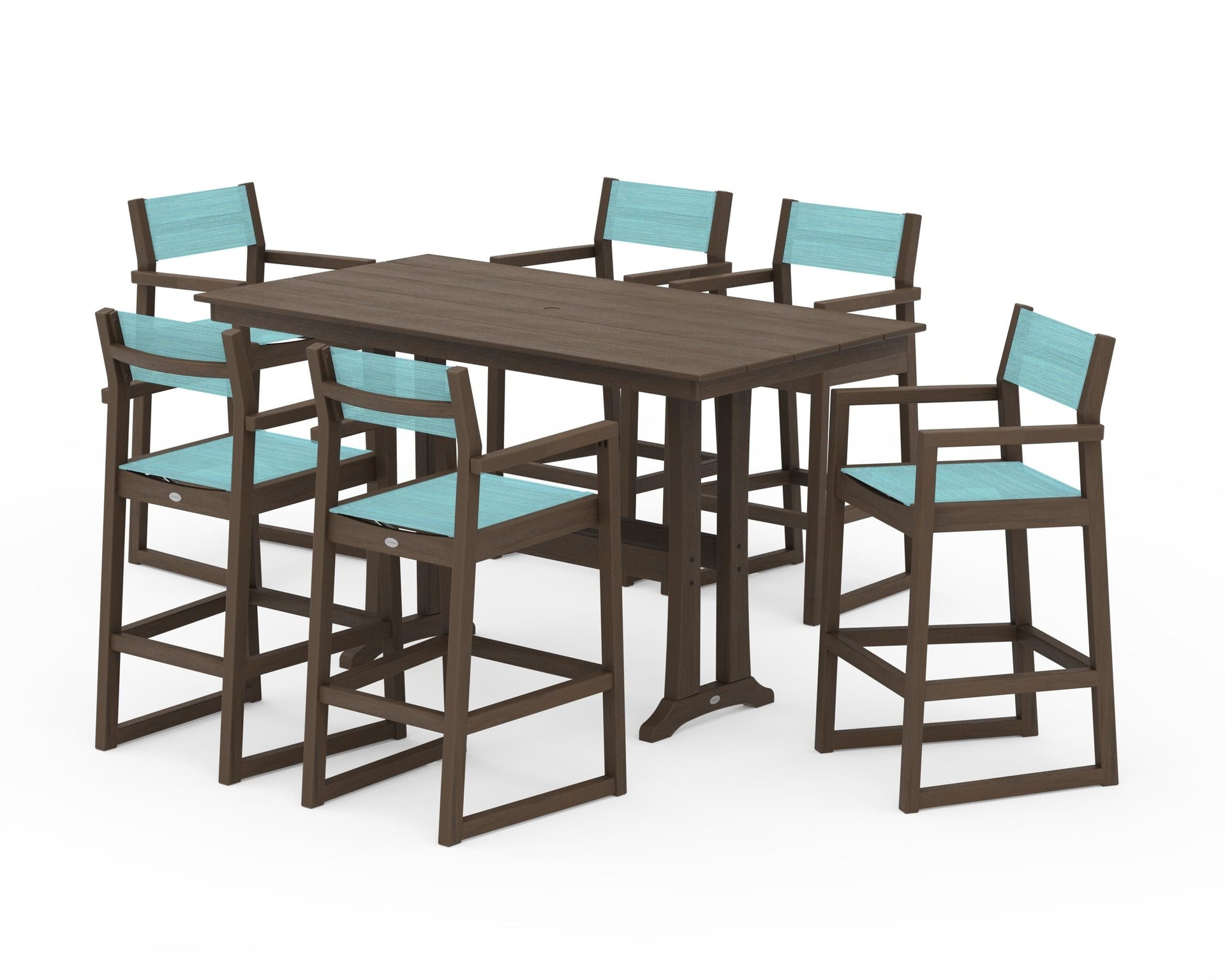 EDGE Sling Arm Chair 7-Piece Farmhouse Bar Set with Trestle Legs