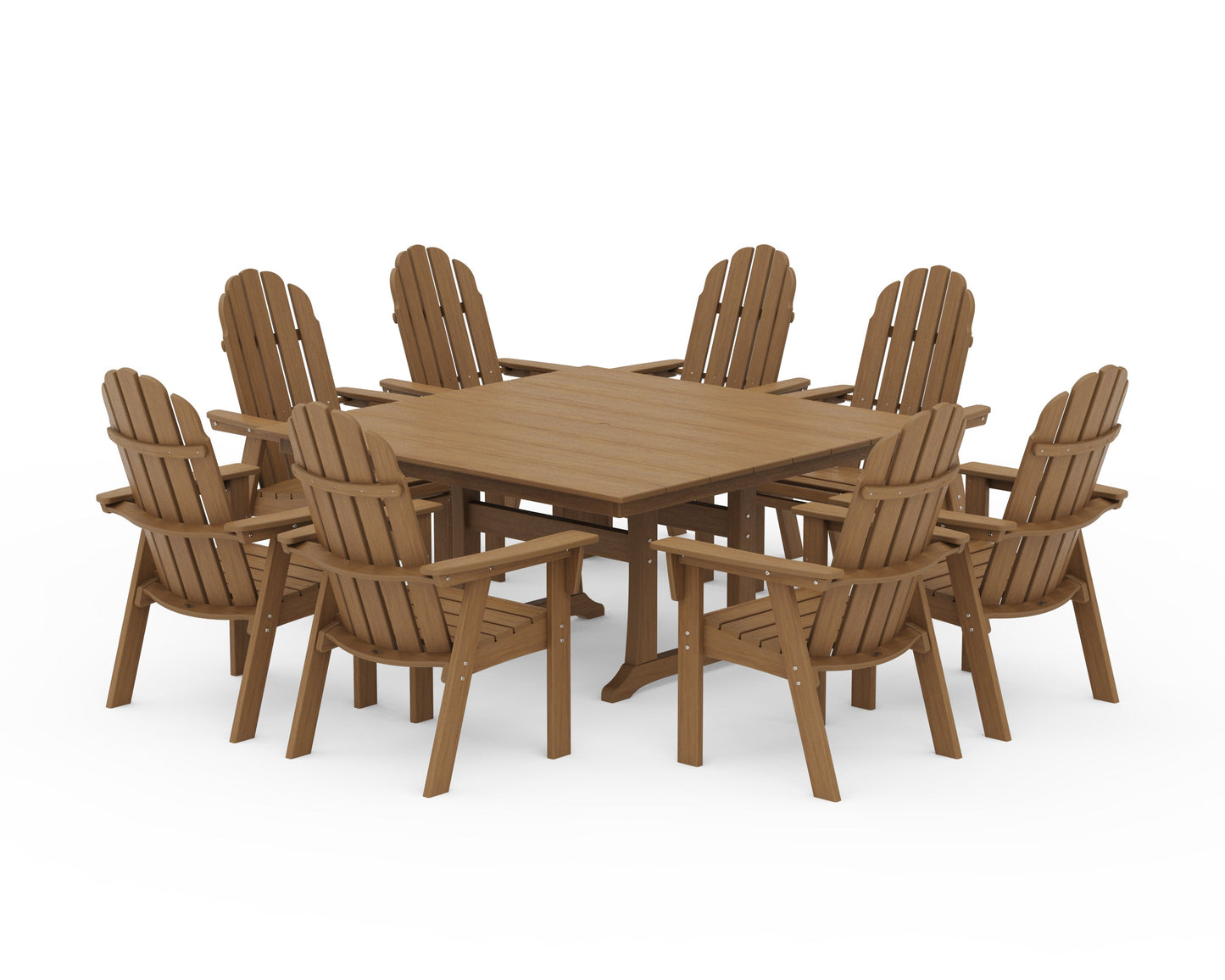 Vineyard Curveback Adirondack 9-Piece Square Farmhouse Dining Set with Trestle Legs