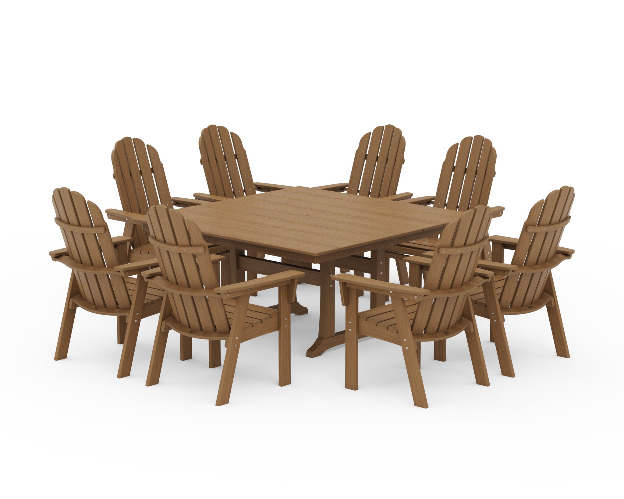 Vineyard Curveback Adirondack 9-Piece Square Farmhouse Dining Set with Trestle Legs