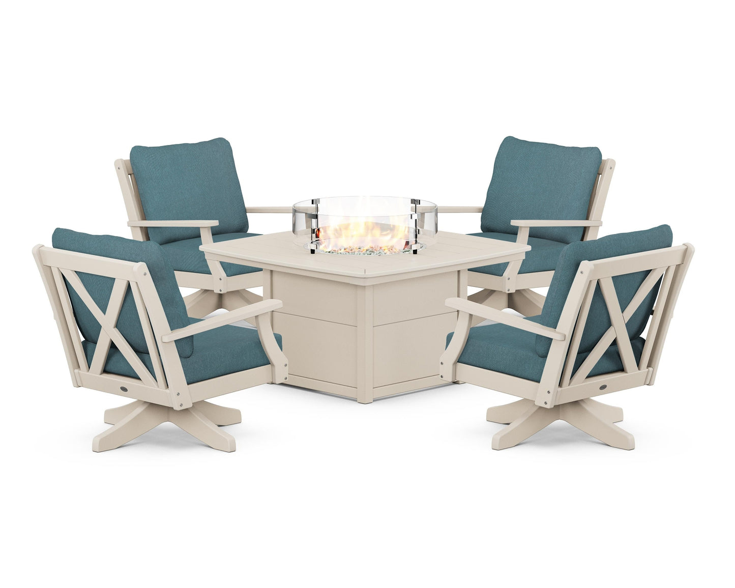 Braxton 5-Piece Deep Seating Swivel Conversation Set with Fire Pit Table
