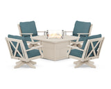 Braxton 5-Piece Deep Seating Swivel Conversation Set with Fire Pit Table