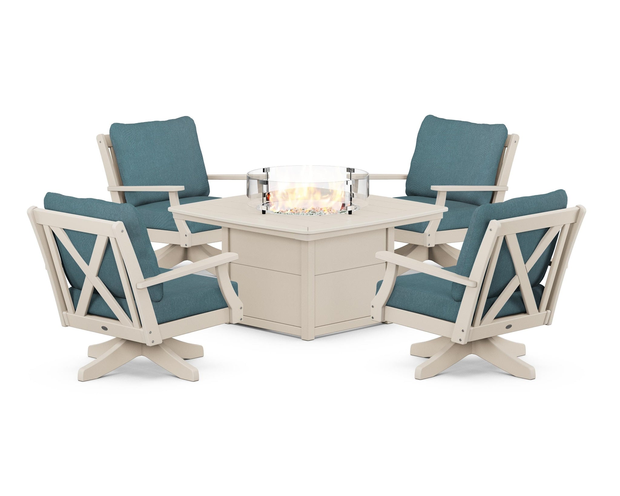 Braxton 5-Piece Deep Seating Swivel Conversation Set with Fire Pit Table