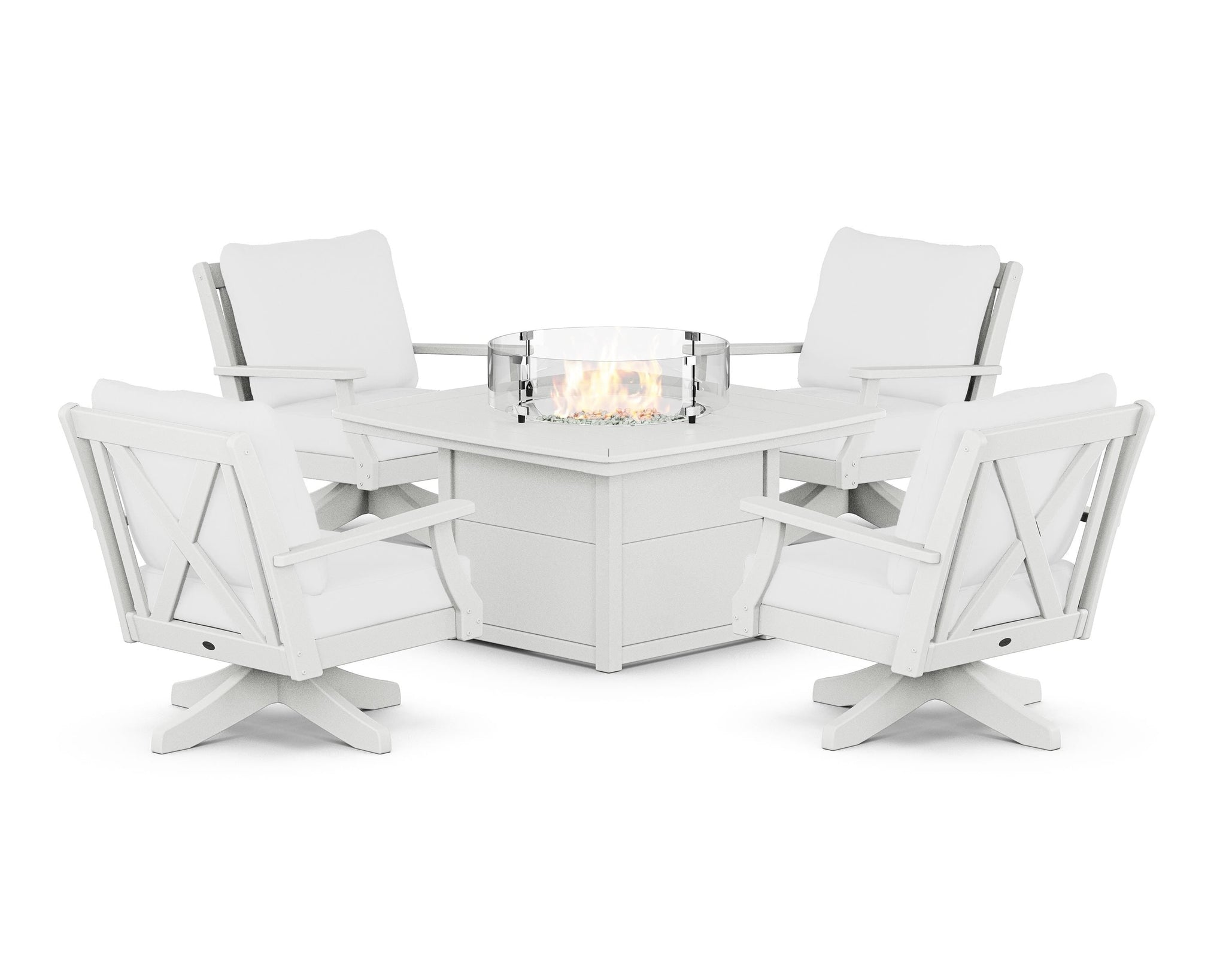 Braxton 5-Piece Deep Seating Swivel Conversation Set with Fire Pit Table