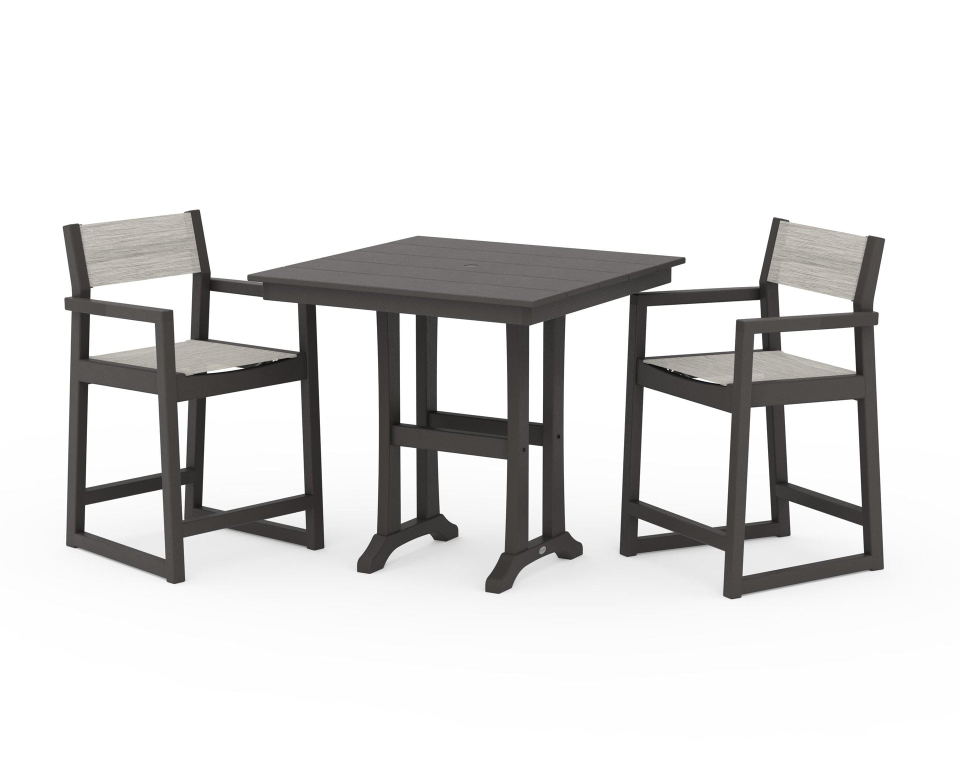 EDGE Sling Arm Chair 3-Piece Farmhouse Counter Set with Trestle Legs