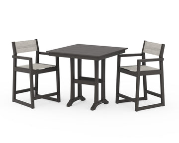EDGE Sling Arm Chair 3-Piece Farmhouse Counter Set with Trestle Legs