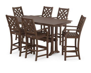 Wovendale Arm Chair 7-Piece Farmhouse Bar Set with Trestle Legs