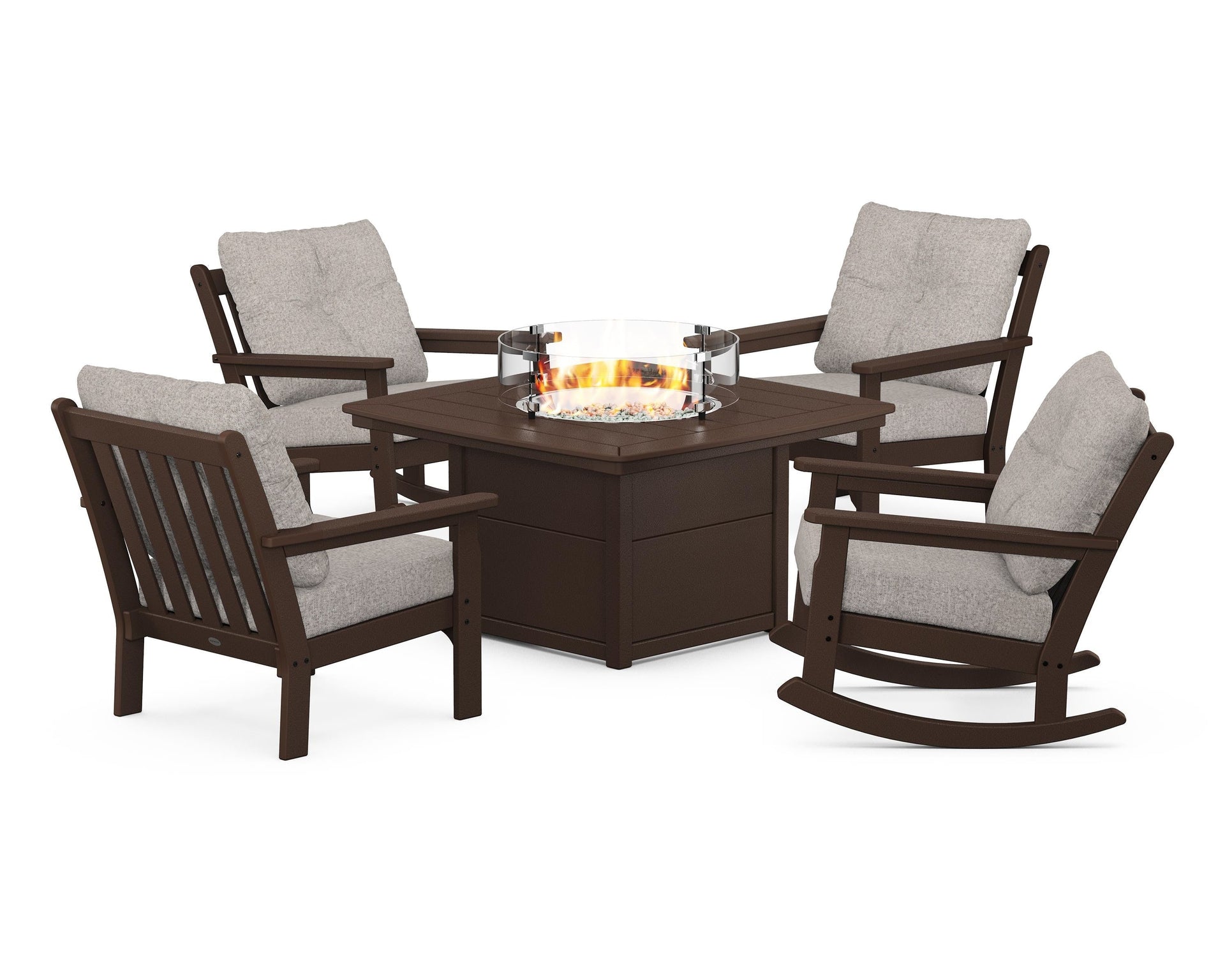 Vineyard 5-Piece Deep Seating Rocking Chair Conversation Set with Fire Pit Table