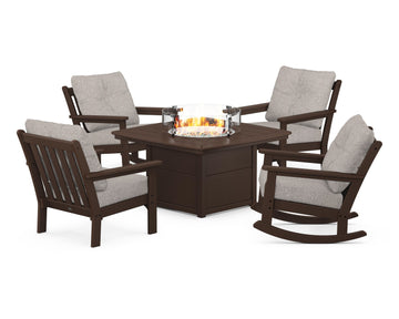 Vineyard 5-Piece Deep Seating Rocking Chair Conversation Set with Fire Pit Table