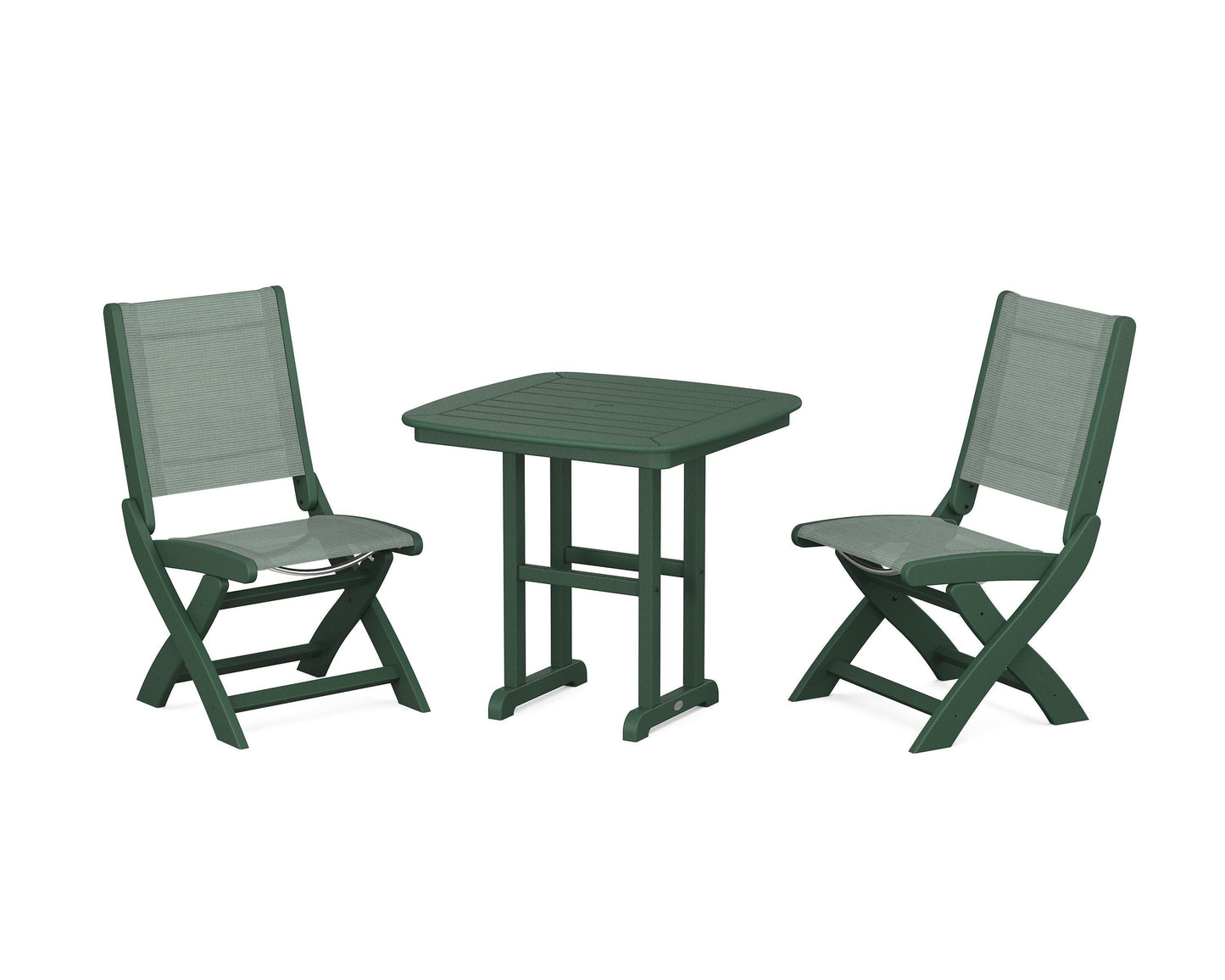 Coastal Folding Side Chair 3-Piece Dining Set