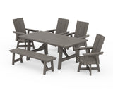Modern Curveback Adirondack Swivel Chair 6-Piece Rustic Farmhouse Dining Set with Bench