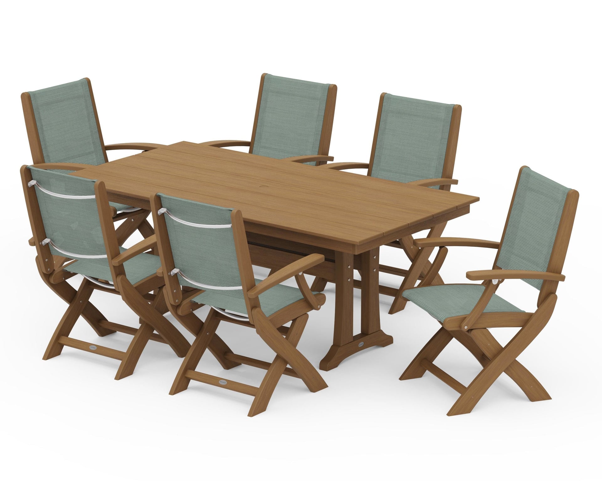 Coastal Folding Arm Chair 7-Piece Farmhouse Dining Set with Trestle Legs