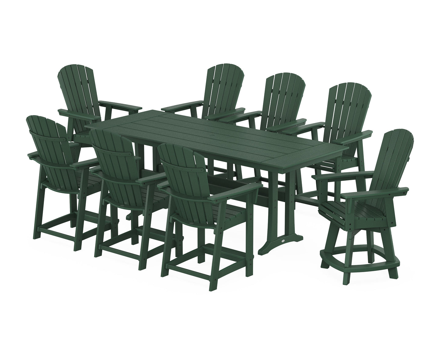 Nautical Curveback Adirondack Swivel Chair 9-Piece Farmhouse Counter Set with Trestle Legs