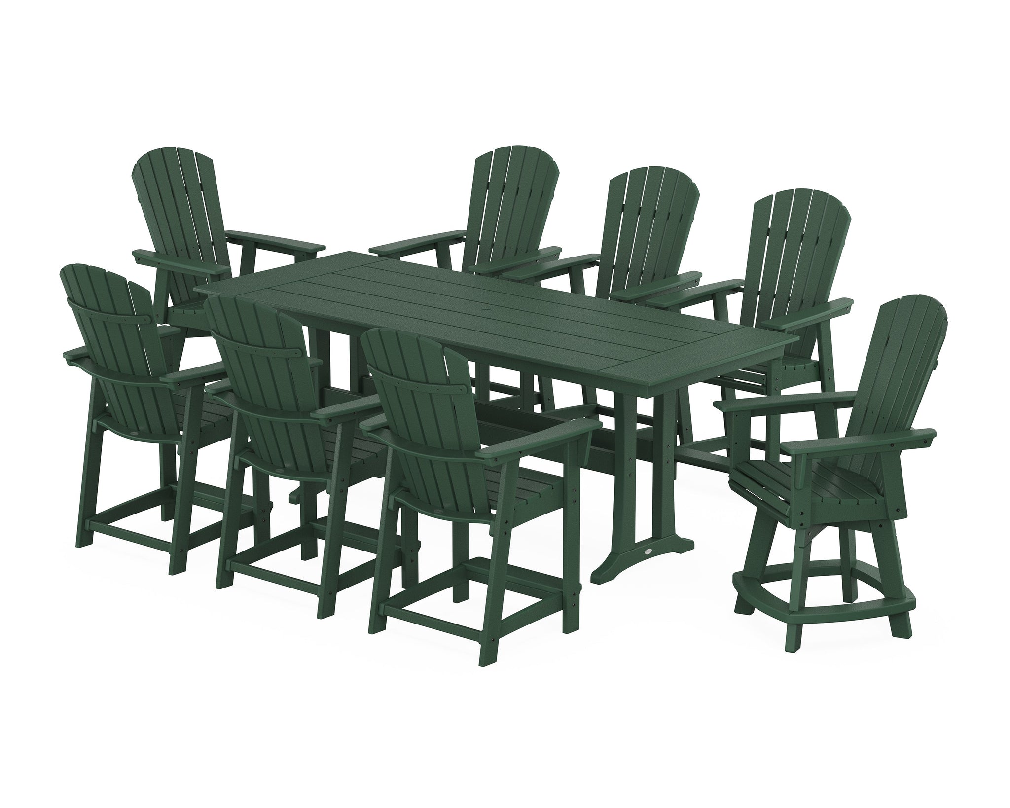 Nautical Curveback Adirondack Swivel Chair 9-Piece Farmhouse Counter Set with Trestle Legs
