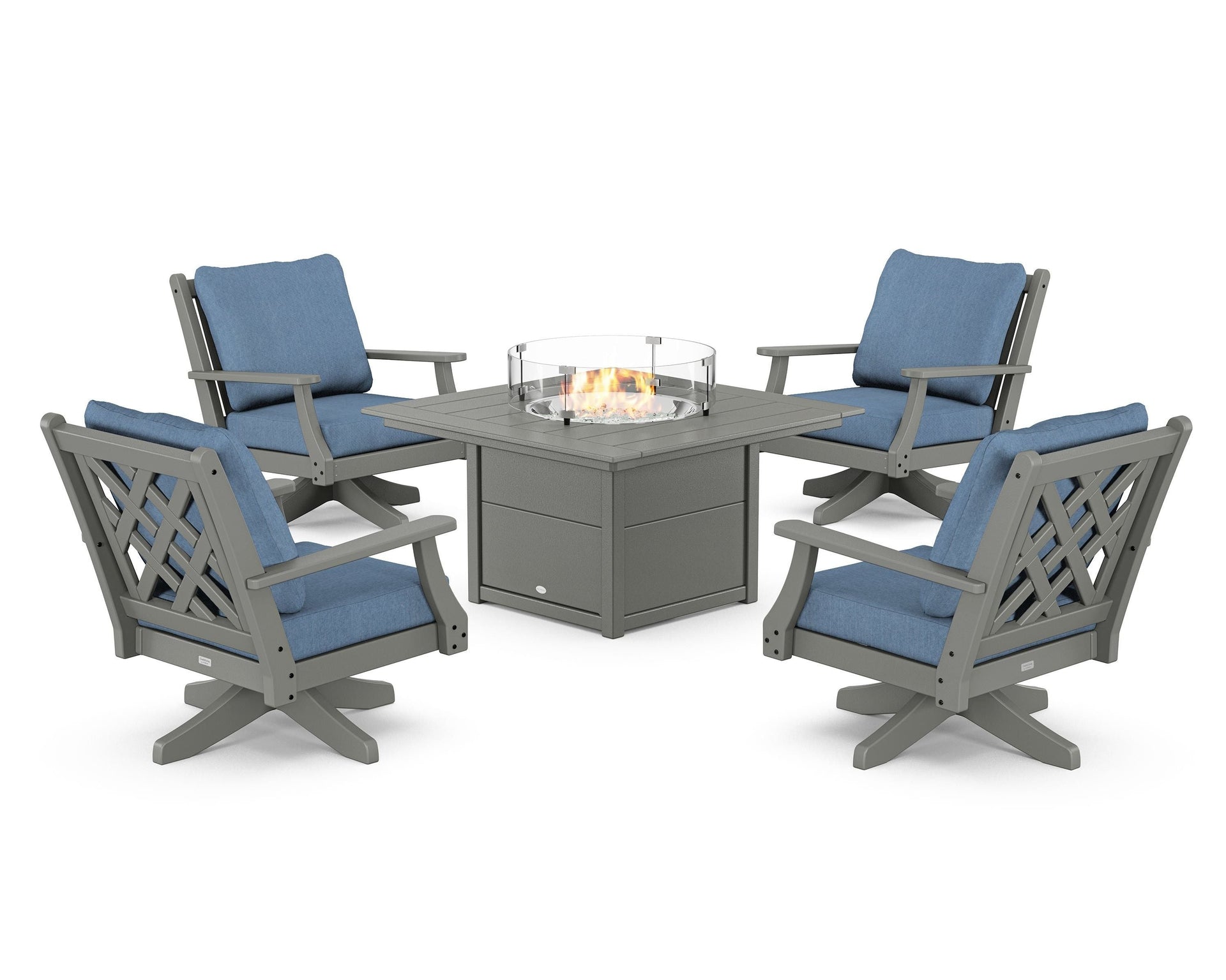 Wovendale 5-Piece Deep Seating Swivel Conversation Set with Fire Pit Table