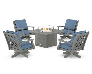 Wovendale 5-Piece Deep Seating Swivel Conversation Set with Fire Pit Table