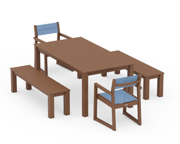 EDGE Sling Arm Chair 5-Piece Parsons Dining Set with Benches