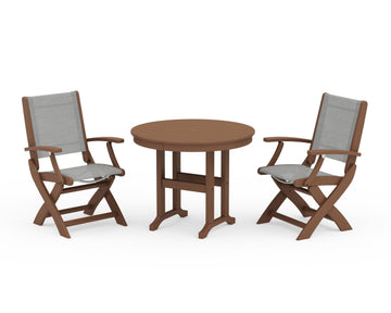 Coastal Folding Chair 3-Piece Round Dining Set