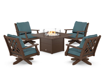Wovendale 5-Piece Deep Seating Swivel Conversation Set with Fire Pit Table