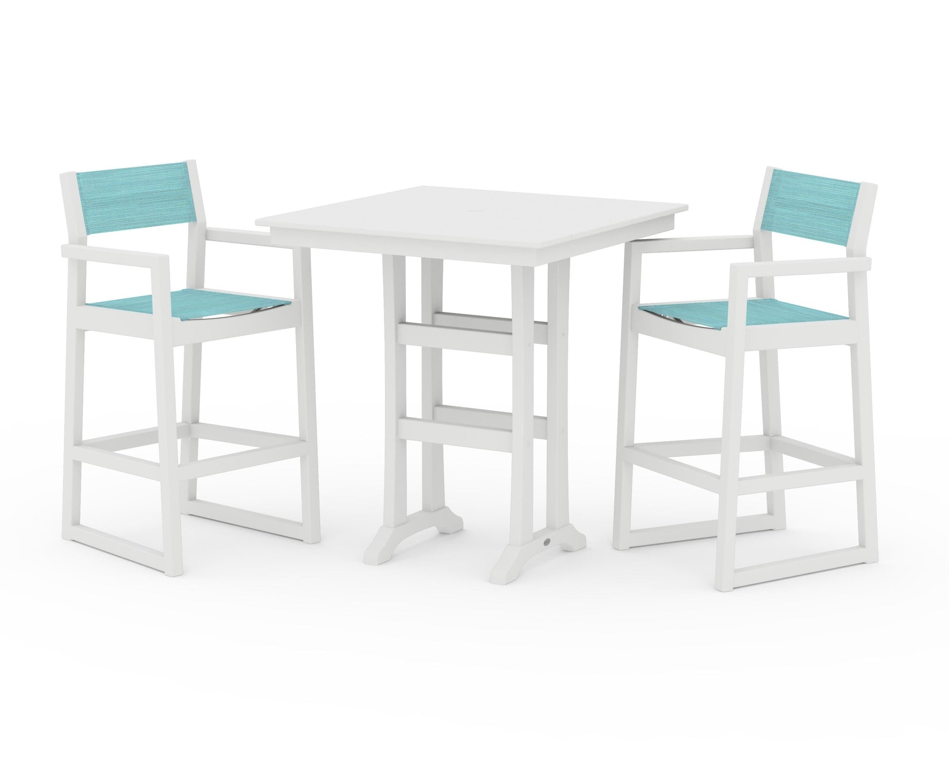 EDGE Sling Arm Chair 3-Piece Farmhouse Bar Set with Trestle Legs