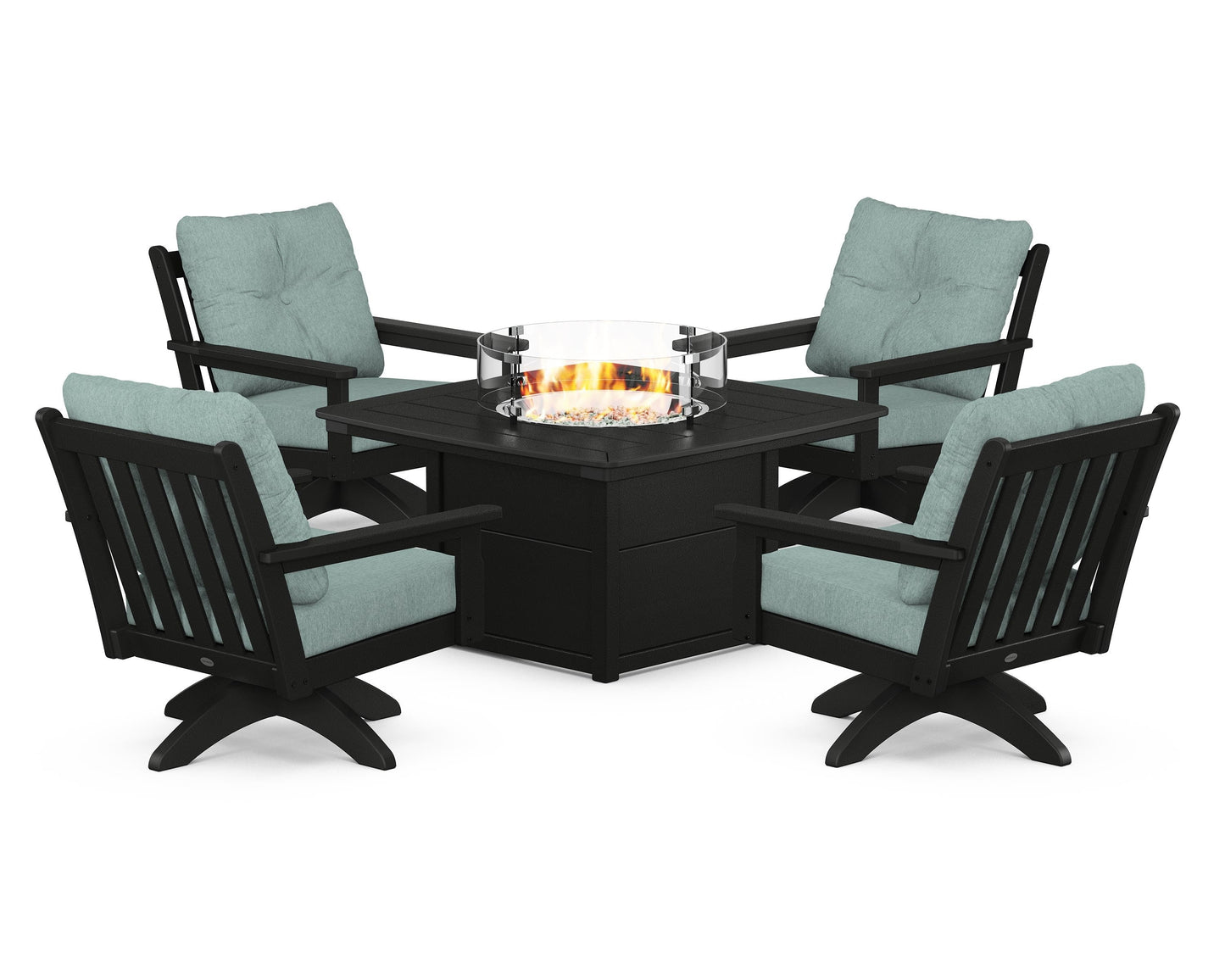 Vineyard 5-Piece Deep Seating Swivel Conversation Set with Fire Pit Table