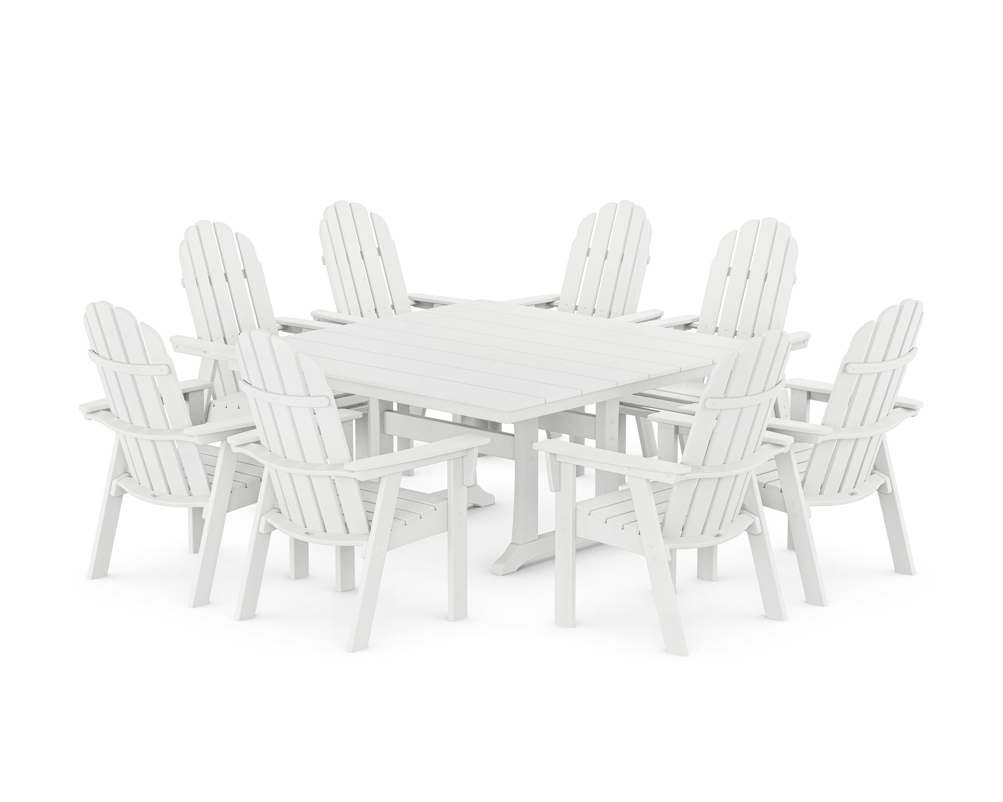 Vineyard Curveback Adirondack 9-Piece Square Farmhouse Dining Set with Trestle Legs