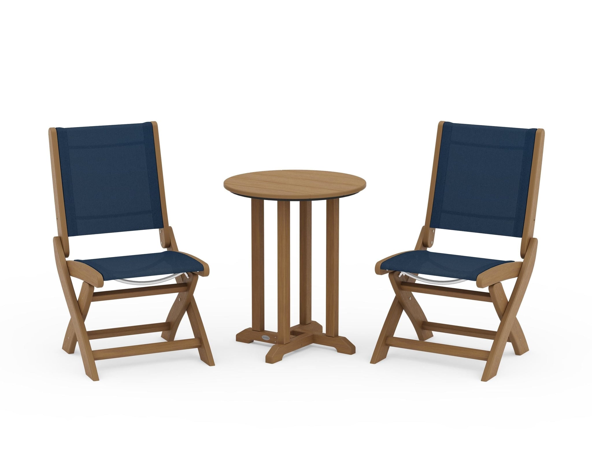 Coastal Folding Side Chair 3-Piece Round Bistro Dining Set