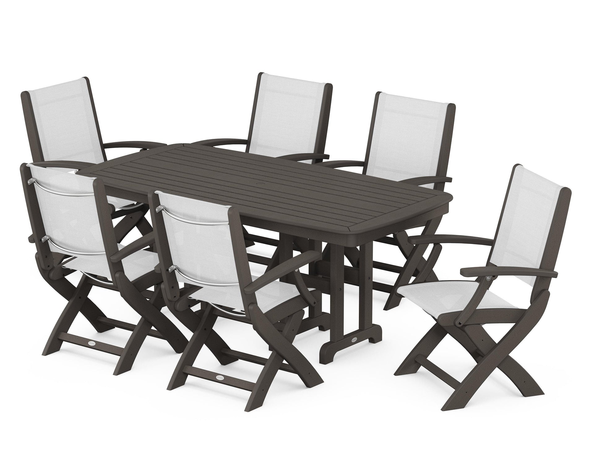 Coastal Folding Arm Chair 7-Piece Dining Set