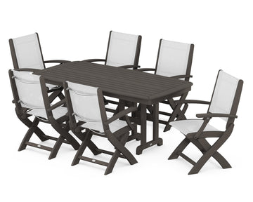 Coastal Folding Arm Chair 7-Piece Dining Set