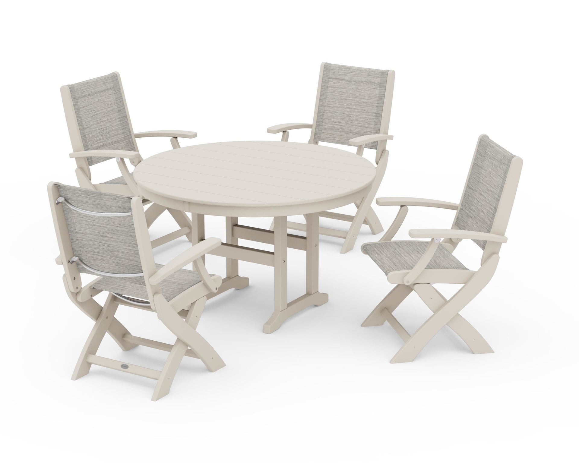 Coastal Folding Chair 5-Piece Round Dining Set