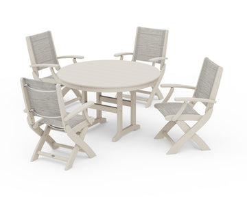 Coastal Folding Chair 5-Piece Round Dining Set