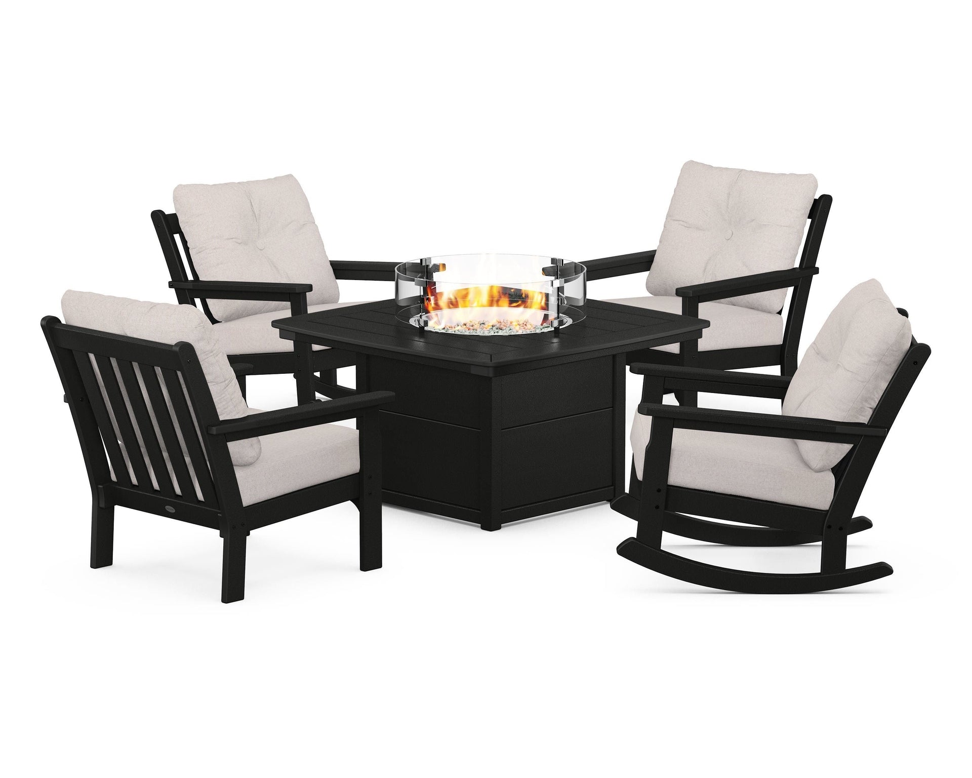 Vineyard 5-Piece Deep Seating Rocking Chair Conversation Set with Fire Pit Table