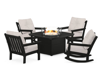 Vineyard 5-Piece Deep Seating Rocking Chair Conversation Set with Fire Pit Table